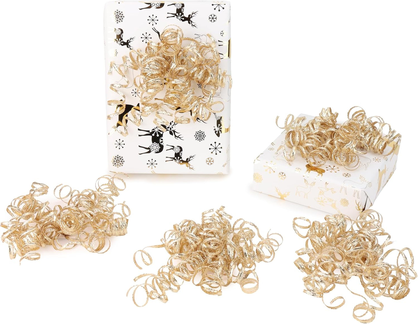 6" Metallic Champagne Christmas Curly Ribbon Bows for Gift Wrapping Self Adhesive Gift Bows for Holiday Decor, Baskets, Birthday, Wedding, Presents, Party Favors Decorations 6-Count