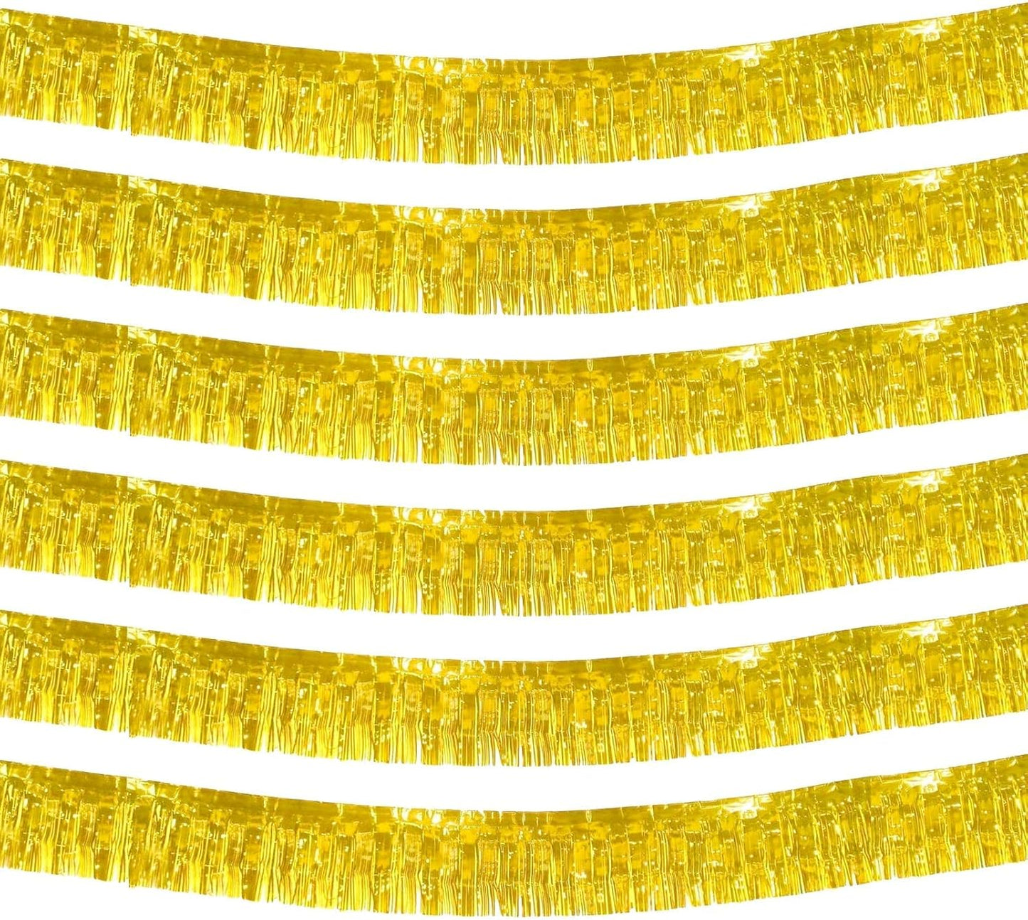 6 Pack 10 Feet Foil Fringe Garland Metallic Tinsel Streamers Banner Wall Hanging Curtain Backdrop Banner for Parade Floats, Thanksgiving, Christmas, Birthday, Halloween Party Decorations(Gold)