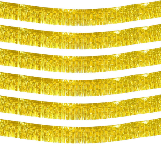 6 Pack 10 Feet Foil Fringe Garland Metallic Tinsel Streamers Banner Wall Hanging Curtain Backdrop Banner for Parade Floats, Thanksgiving, Christmas, Birthday, Halloween Party Decorations(Gold)