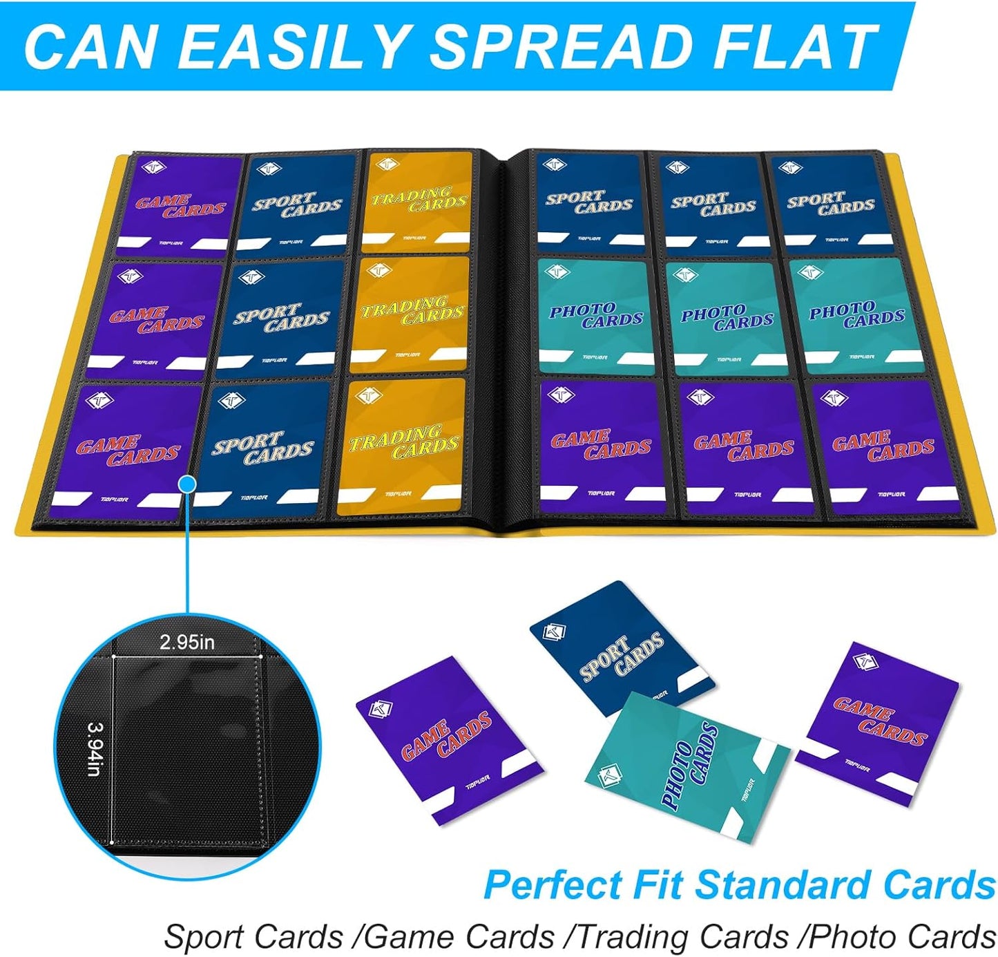 Trading Card Binder, Card Binder Album Folder Book Fit for MTG Baseball Football Sports Cards, Easy to Use Card Collection Binder (yellow, 360 Pockets)