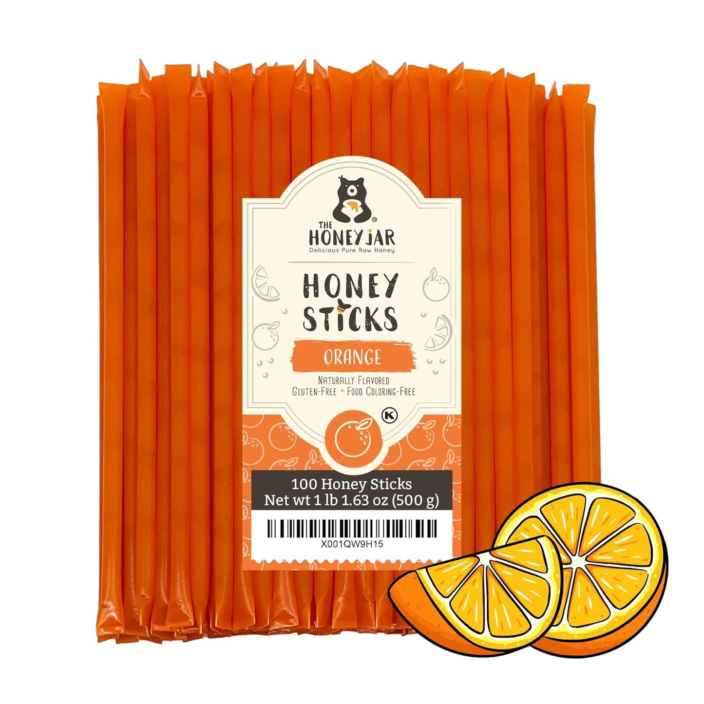 The Honey Jar Orange Flavored Honey Sticks - Pure Honey Straws For Tea, Coffee, or a Healthy Treat - One Teaspoon of Flavored Honey Per Stick - Made In The USA with Real Honey - (100 Count)