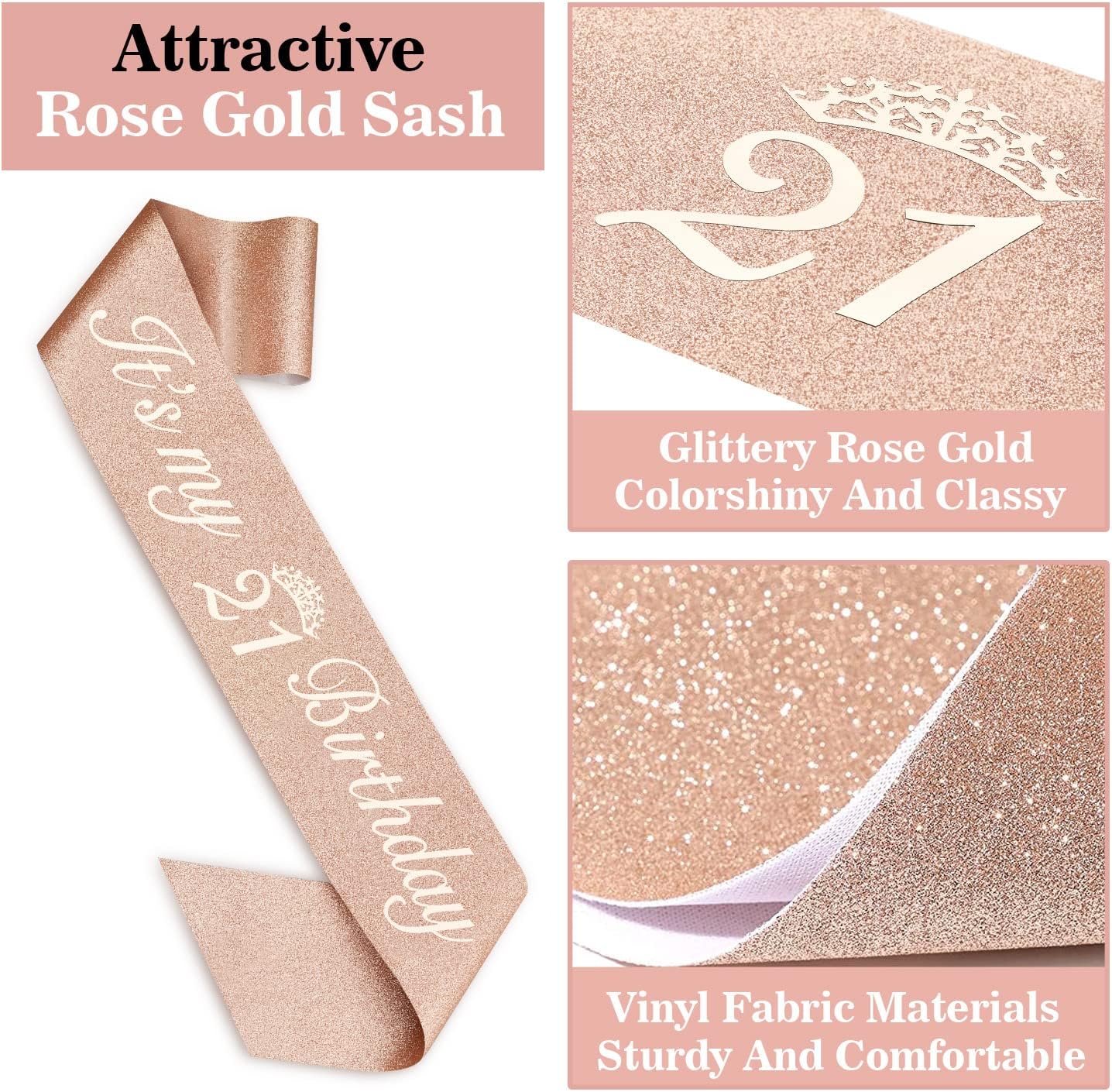 21st Birthday Decorations for Her, Including 21st Birthday Sash and Tiara, Cake Topper, Candles, 21 Year Old Gifts for Her