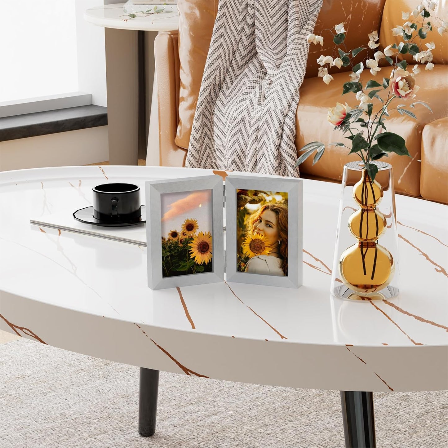 decorUhome Double 4x6 Picture Frame Vertical, Engineered Wood Bifold Photo Frame with Plexiglass for Tabletop Display, 4x6, Silver