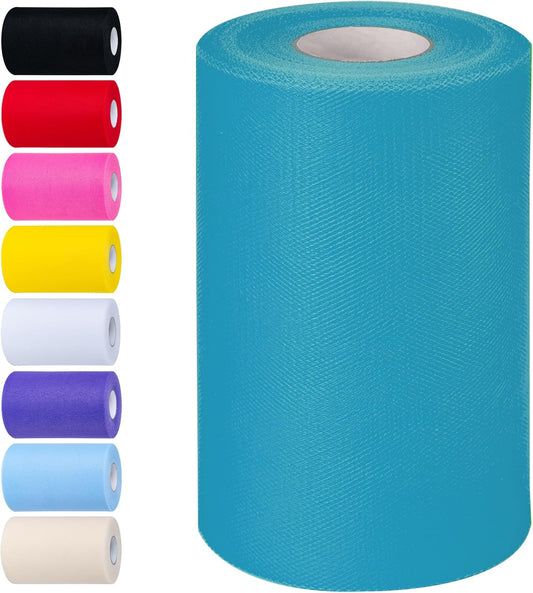Deep Sky Blue Tulle Fabric Rolls 6 Inch by 100 Yards (300 feet) Tulle Roll Spool Fabric for DIY Tutu Skirt Baby Shower Birthday Party Wedding Decorations Christmas Craft Supplies (Deep Sky Blue)