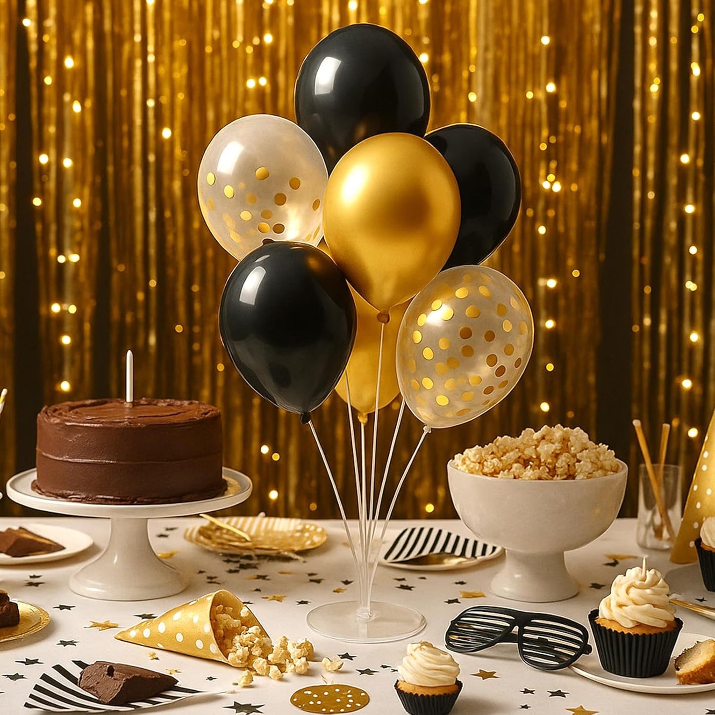 6pcs Balloon Stands Kit Table Centerpiece Table Decorations for Anniversary Birthday Wedding Graduation Retirement Party Decorations (Black Gold)