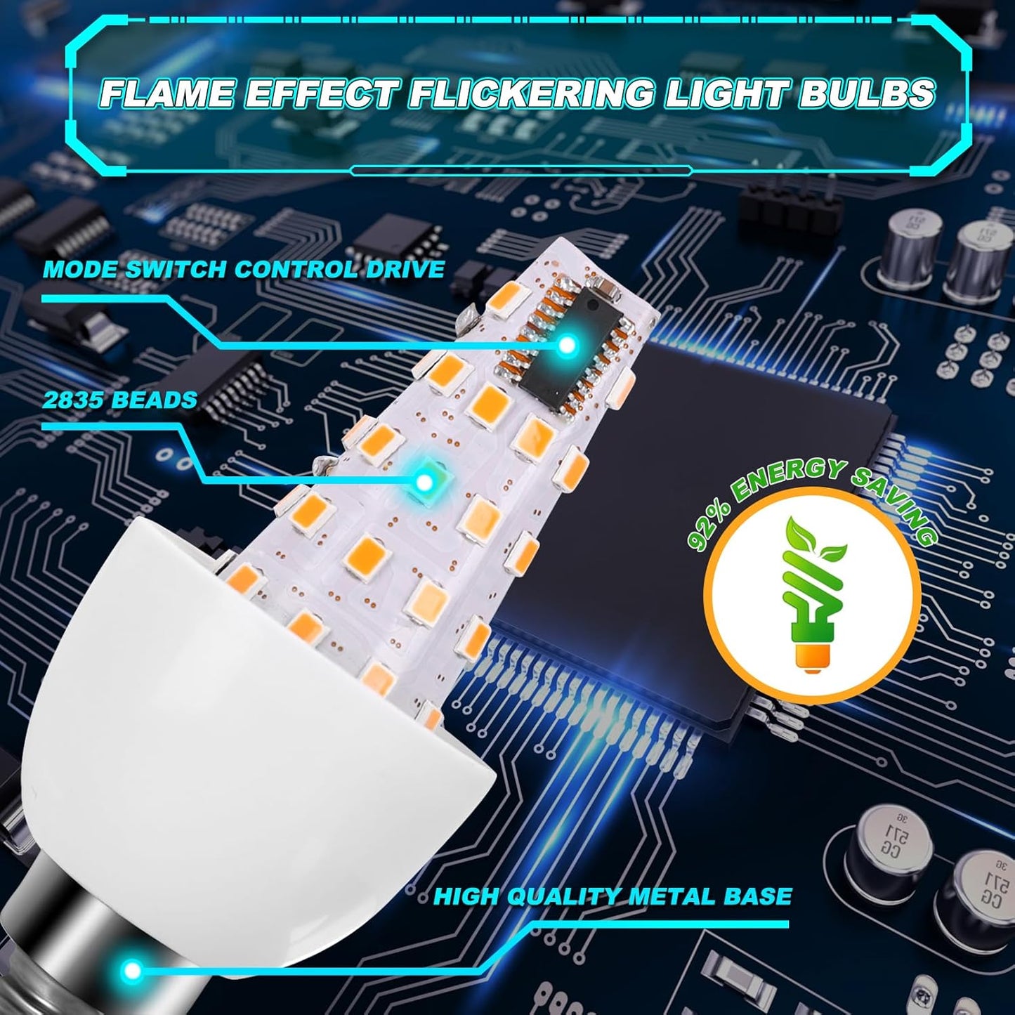 E12 LED Flickering Candelabra Flame Effect Light Bulbs - Upgrade Flicker Candelabra Torch Fire Effect Lights Bulbs for Outdoor Halloween Xmas Holiday Decorations Indoor Lamp (2 Pack)