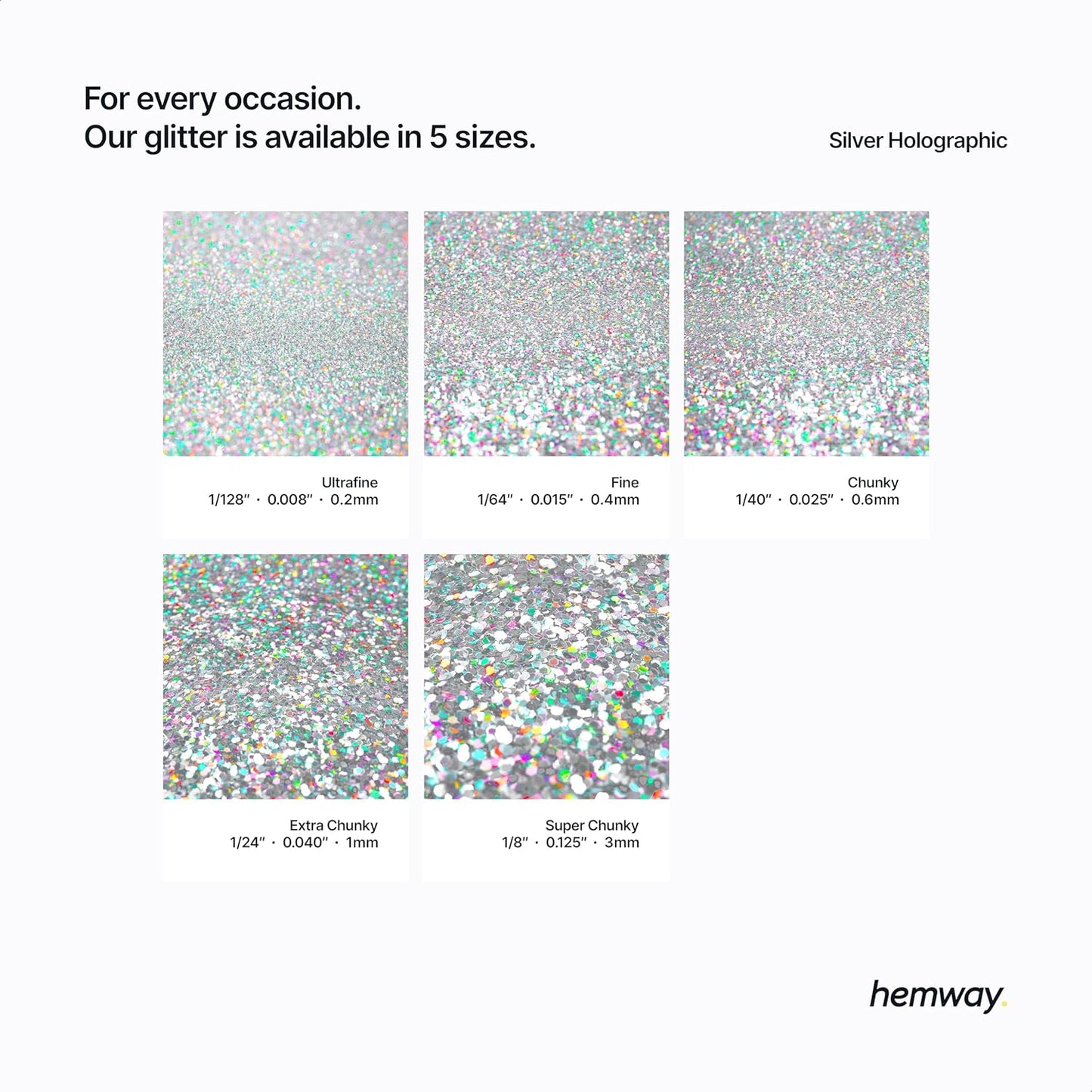Hemway Eco Friendly Biodegradable Glitter 100g / 3.5oz Bio Cosmetic Safe Sparkle Vegan For Face, Eyeshadow, Body, Hair, Nail And Festival Makeup, Craft - Fine (1/64" 0.015" 0.4mm) - Silver Holographic