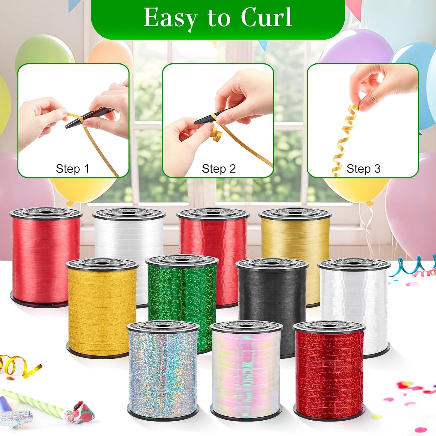 500 Yards Metallic Green Curling Ribbon-Balloon String-Balloon Ribbon Glitter Shiny Roll for Party Decoration, Gift Wrapping,Christmas, Art Crafts