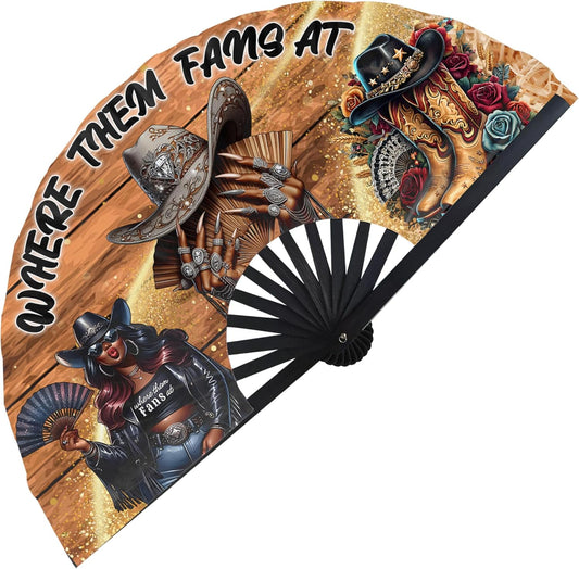 Boots On The Ground Hand Fan,Where Them Fans At Folding Fans,Clapping Clacking Fans For Line Dancing Unique Oriainal Pattern for Party Props Perfect Gifts for Line Dance Lover (Style 3)