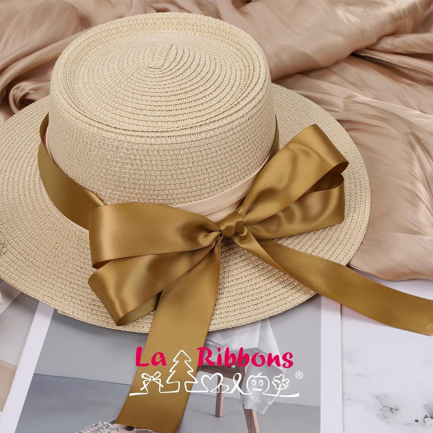 LaRibbons Pale Gold Satin Ribbon 1 Inch 25 Yards Double Faced Gold Silk Ribbon for Flower Bouquet Crafts Gift Wrapping Wedding Party Decoration