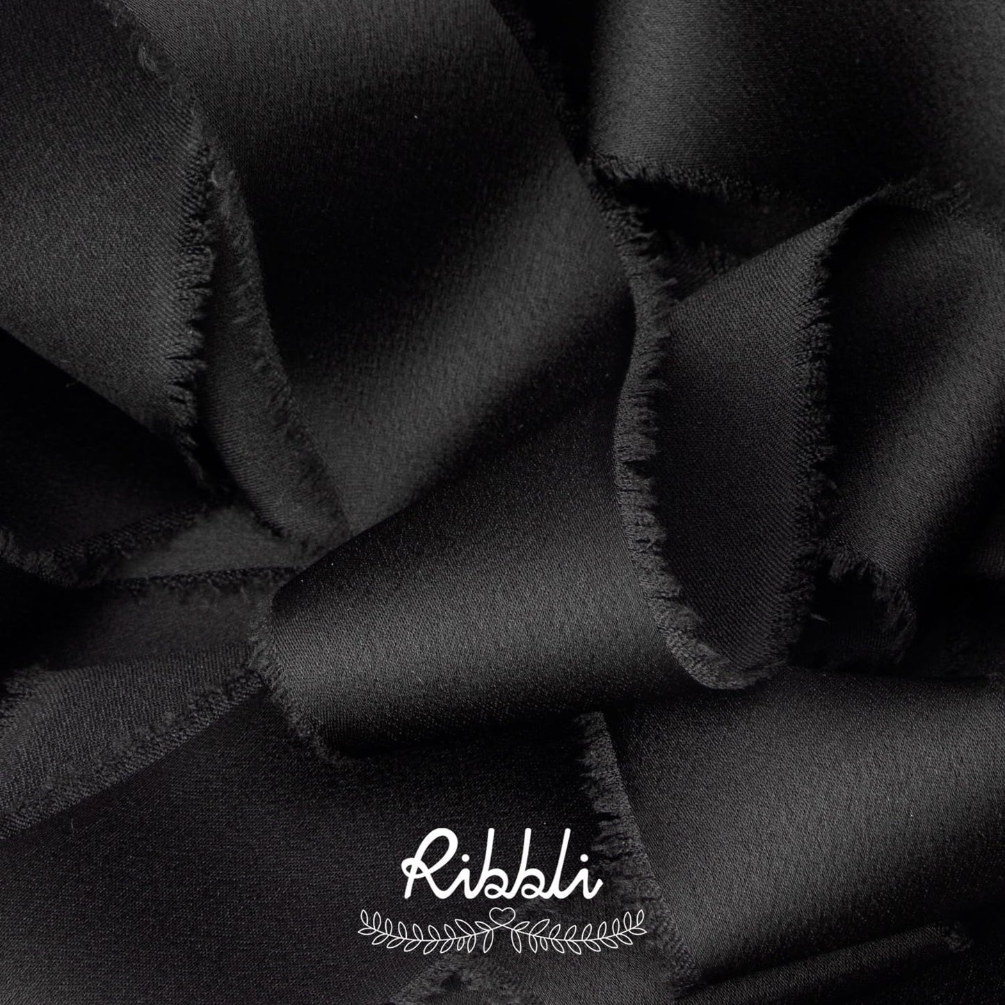 Ribbli Black Silk Satin Ribbon 1.5 Inch x 12 Yard Handmade Frayed Chiffon Ribbon with Wooden Spool for Gift Wrapping, Wedding Invitations, Bridal Bouquets & Home Decor