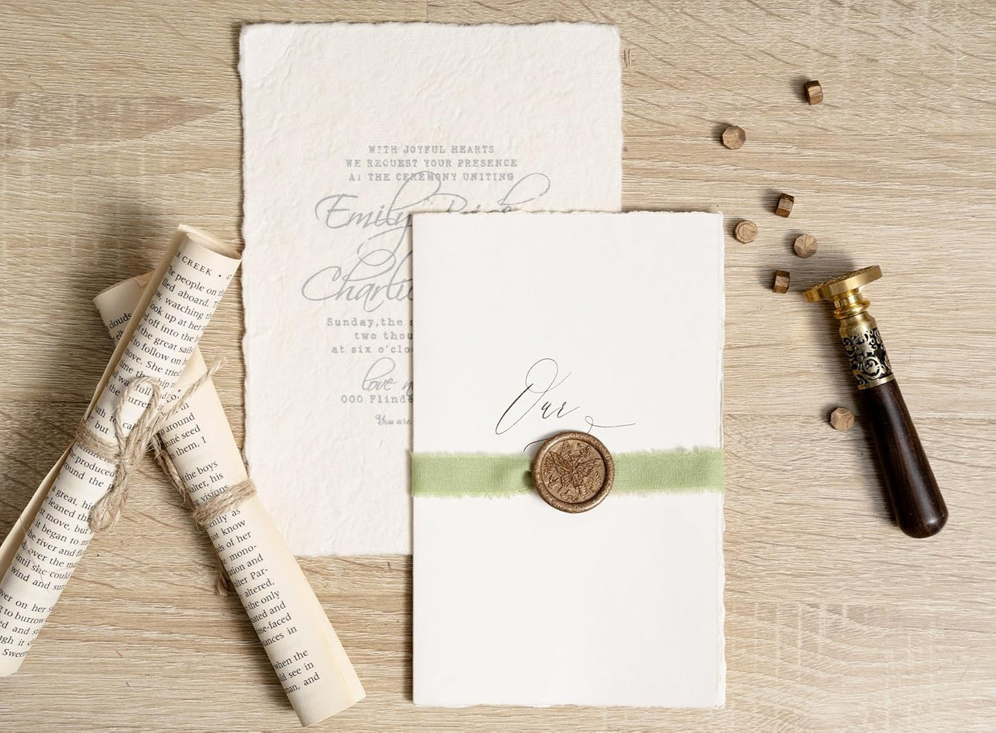 Sage Green Ribbon 5/8" x 21 Yards with Frayed Fringe Fabric Cotton Ribbons for Gift Wrapping Wedding Invitations Flower Bouquet Baby Shower