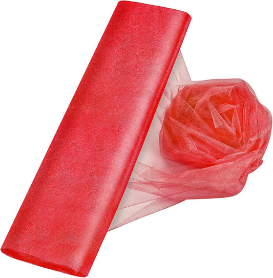 Crystal Organza Tulle Sheer Fabric Backdrop Curtains for Wedding Baby Shower Birthday Party Event Decor, 19” by 30 Yard (Red)