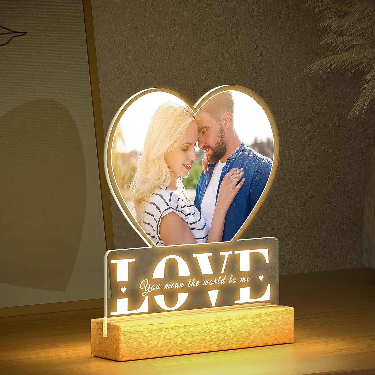 Personalized Gifts for Women Men Him Her, Custom Picture Frames with Photo, Customized Photo Frame with Night Light, Personalized Anniversary Couple Gifts for Boyfriend Girlfriend