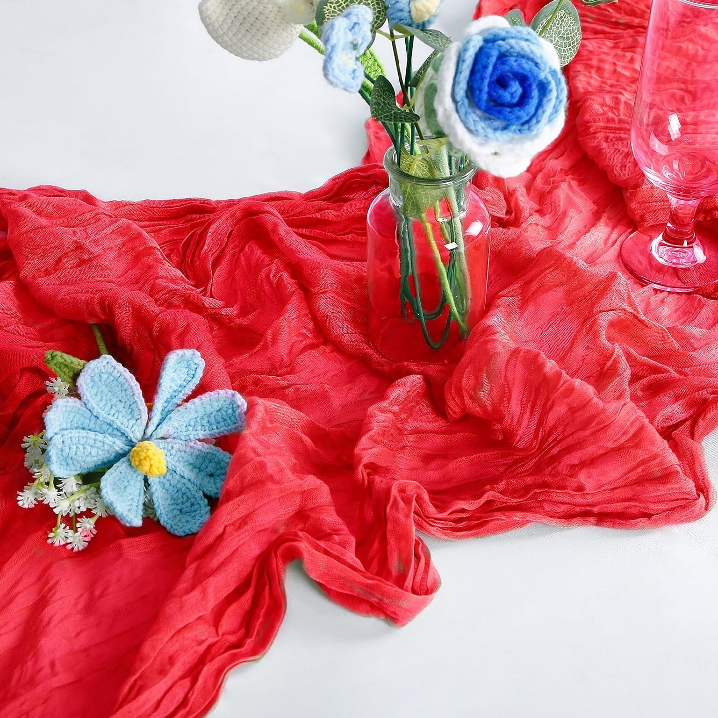 10-Pack Red Cheesecloth Table Runners – 10FT (35x120 Inch) Boho Rustic Gauze Fabric Cheese Cloth Table Runner for Weddings, Baby Showers, Bridal Shower, Farmhouse & Birthday Party Decor