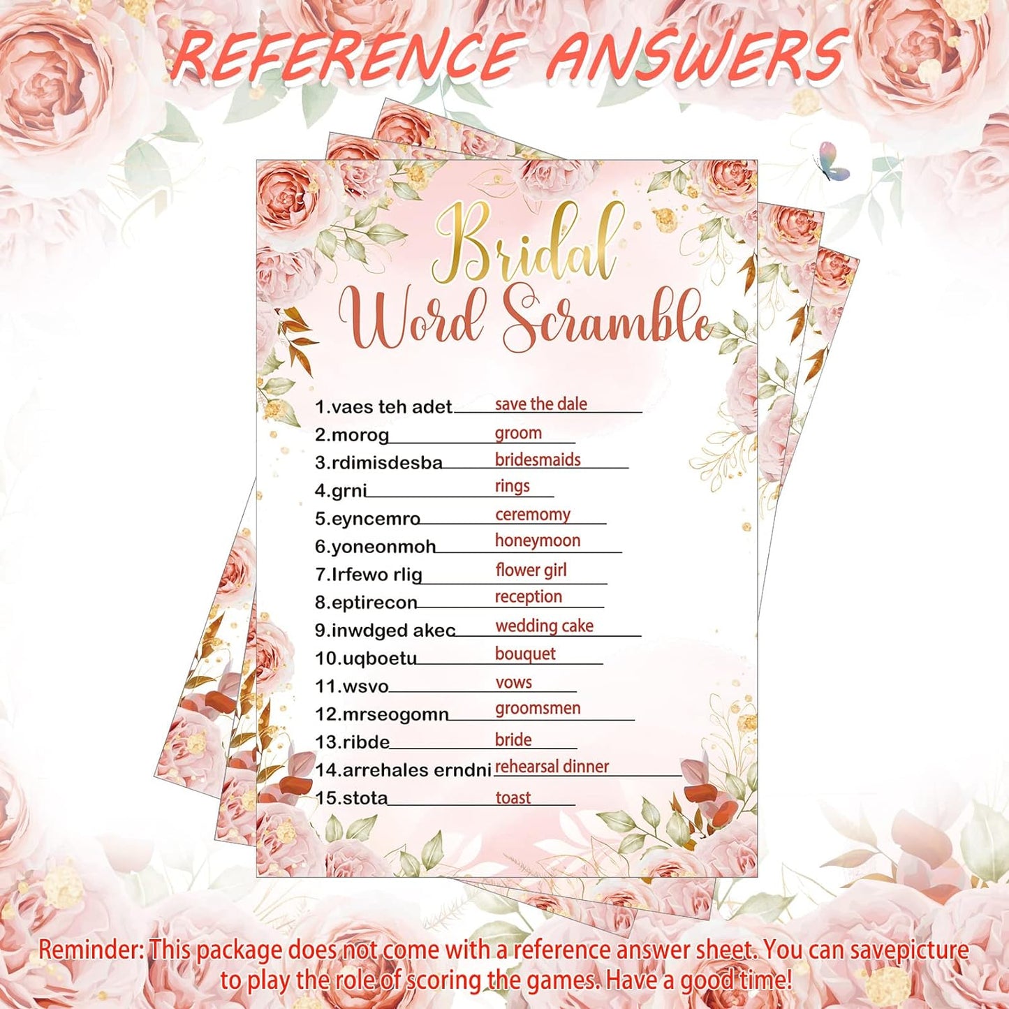 Teling 145 Pieces Bridal Shower Game Bridal Shower Favors Set Wedding Games Cards and Pencils for Bride Groom Bachelorette Party Wedding Party Favor(Pink Floral)