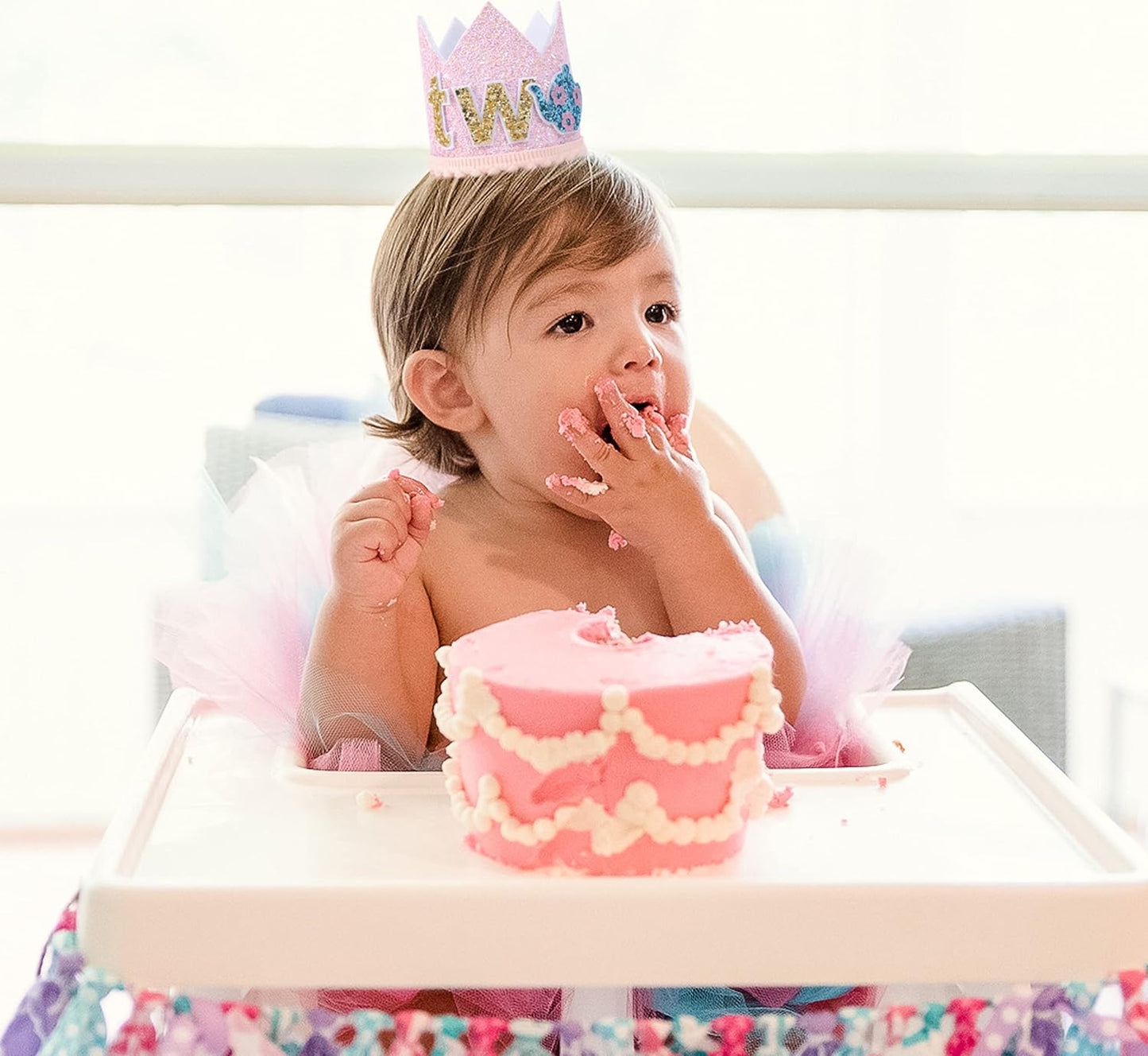 WAUAO Alice in Wonderland Tea Party Decorations - Birthday Crown/Hat, Girl's 2nd Birthday Pink Outfit