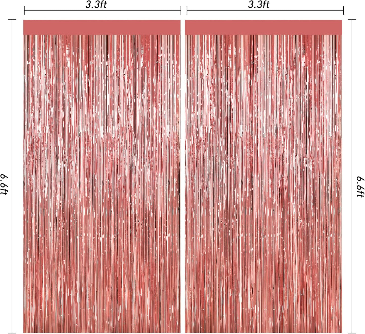 Rose Gold Tinsel Backdrop Birthday Decorations, 2Pack Foil Curtains Metallic Photo Backdrop Foil Fringe Curtains, Party Streamers Supplies for Wedding Xmas Graduation Bachelorette Disco Door Decors