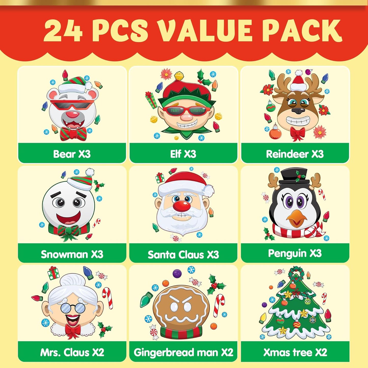 JOYIN 24 Pcs Christmas Make-a-face Stickers, Make Your Own Characters Mix and Match Sticker Sheets with Christmas Elf, Santa Santa, Snowman, Penguin, and Polar Bear Kids Party Favor Supplies Craft