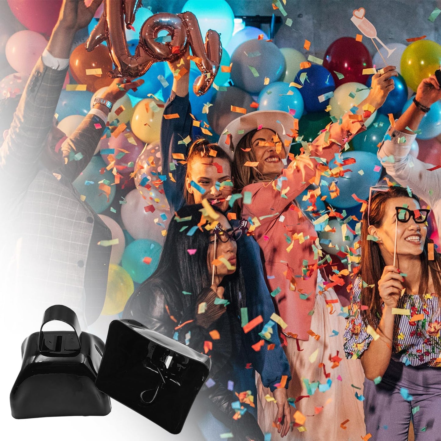 Metal Cow Bell Noise Maker - 3 Inch Pack of 4 - Small Loud Metal Cowbell Noisemaker with Handle - Great for Football Games, Sporting Events, Weddings, New Year's Eve, Birthday Parties