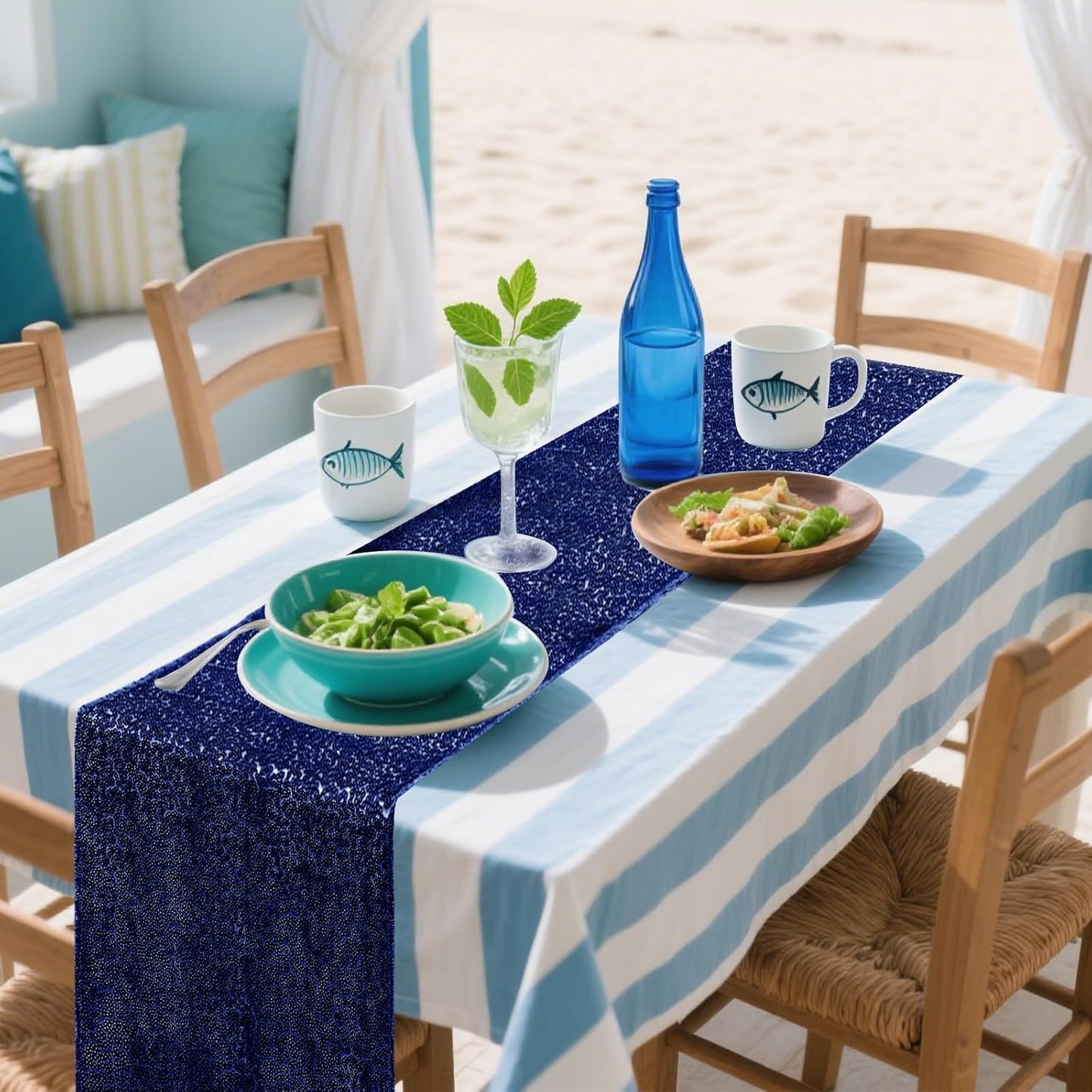 6 Packs 12 x 72 inches Sequin Table Runner, Navy Blue Glitter Table Runner for Birthday Party Supplies Wedding Engagement Baby Shower Holiday Celebration Event Decorations