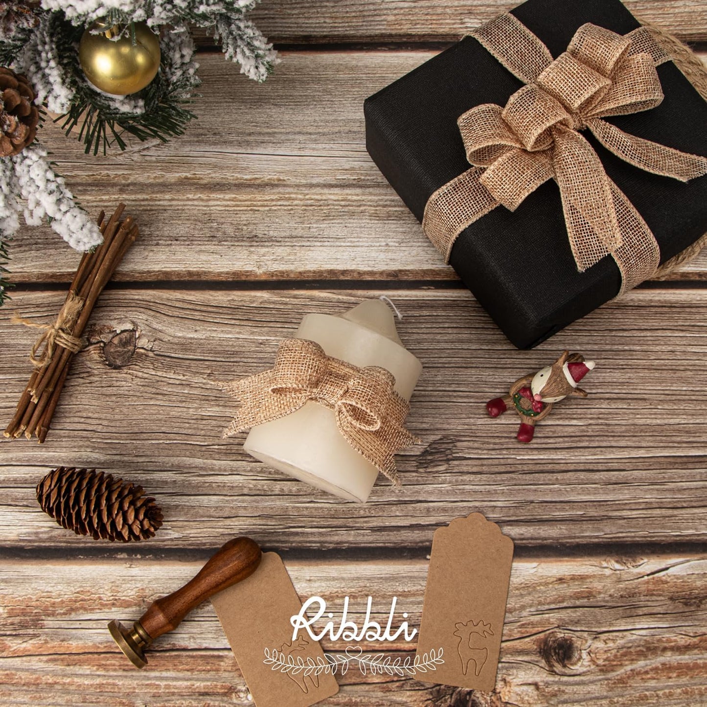 Ribbli Natural Burlap Wired Ribbon, 1” Inch x Continuous 20 Yard, Wired Edge Ribbon for Wreaths,Big Bows,Tree Decoration,Outdoor Decoration