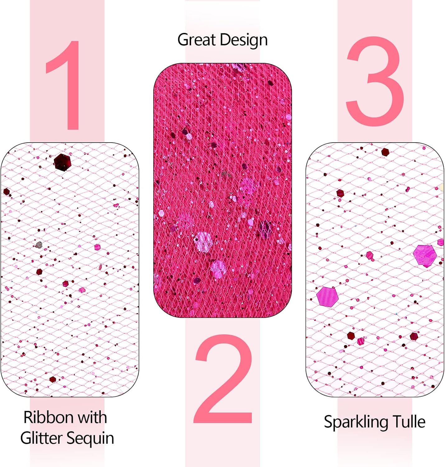 Glitter Tulle Rolls, 6” by 50 Yards (150FT) Sparkling Tulle Spool Ribbon Sequin Tulle Netting Fabric for Tutu Skirt Wedding Birthday Baby Shower (Rose Red)