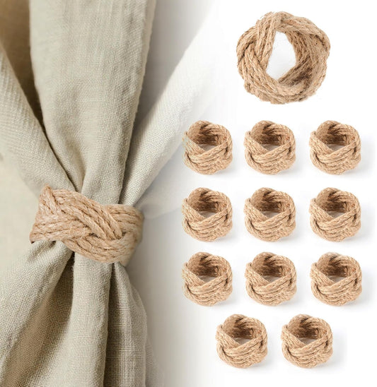 Woven Napkin Rings Set of 48, Mgrlfbl Farmhouse Burlap Napkin Ring for Holiday Dinner Birthday Wedding Thanksgiving Christmas Banquet Party of Table Setting Decorations(Yute 48)