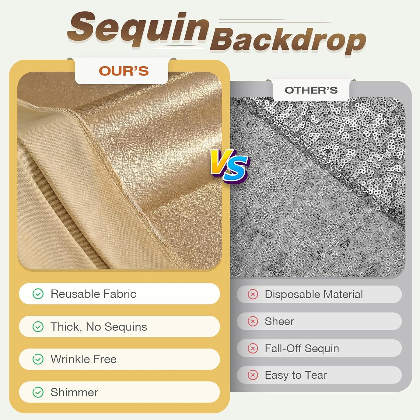 30x10 ft Wrinkle Free Champagne Sequin Backdrop Curtain for Parties,Thick Not Fall-Off Glitter Backdrop Drapes,6 Panels 5x10ft Shimmer Photo Back Drop Cloth for Wedding Birthday Photography Background