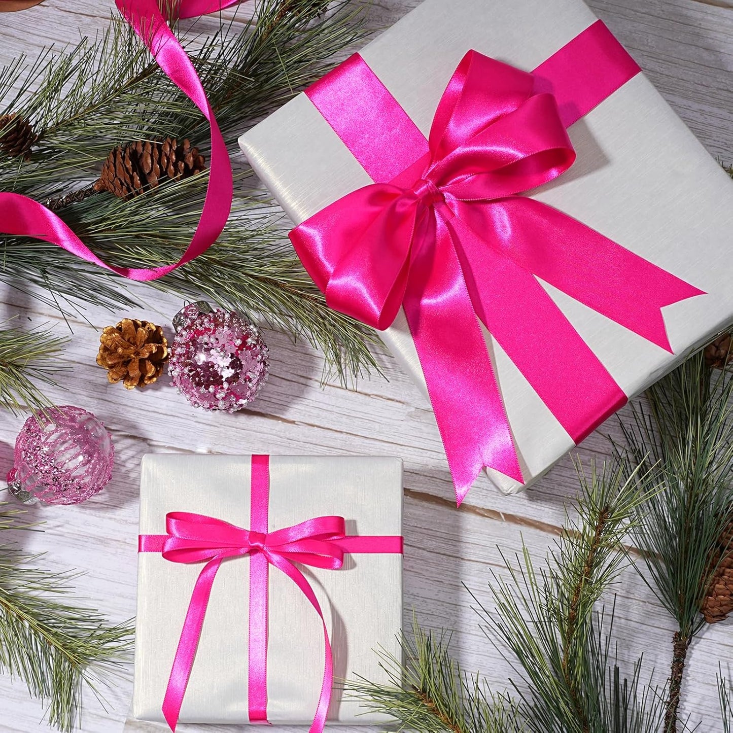 LaRibbons Hot Pink Satin Ribbon 1 Inch 25 Yards Luxury Double Faced Hot Pink Ribbon for Gift Wrapping Pink Breast Cancer Ribbons Flower Bouquet Crafts Wedding Party Christmas Decoration