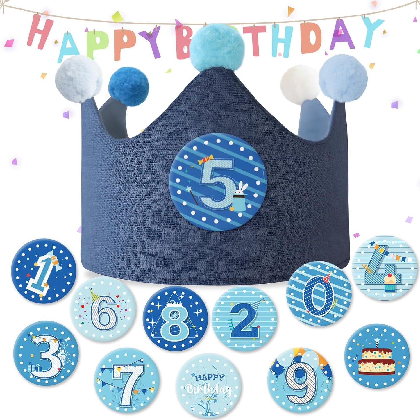 Reusable Birthday Crown with Numbers,Kids Birthday Hat Fabric Crown Pertain Kids Boy Toddler Girl Baby Bday Hats