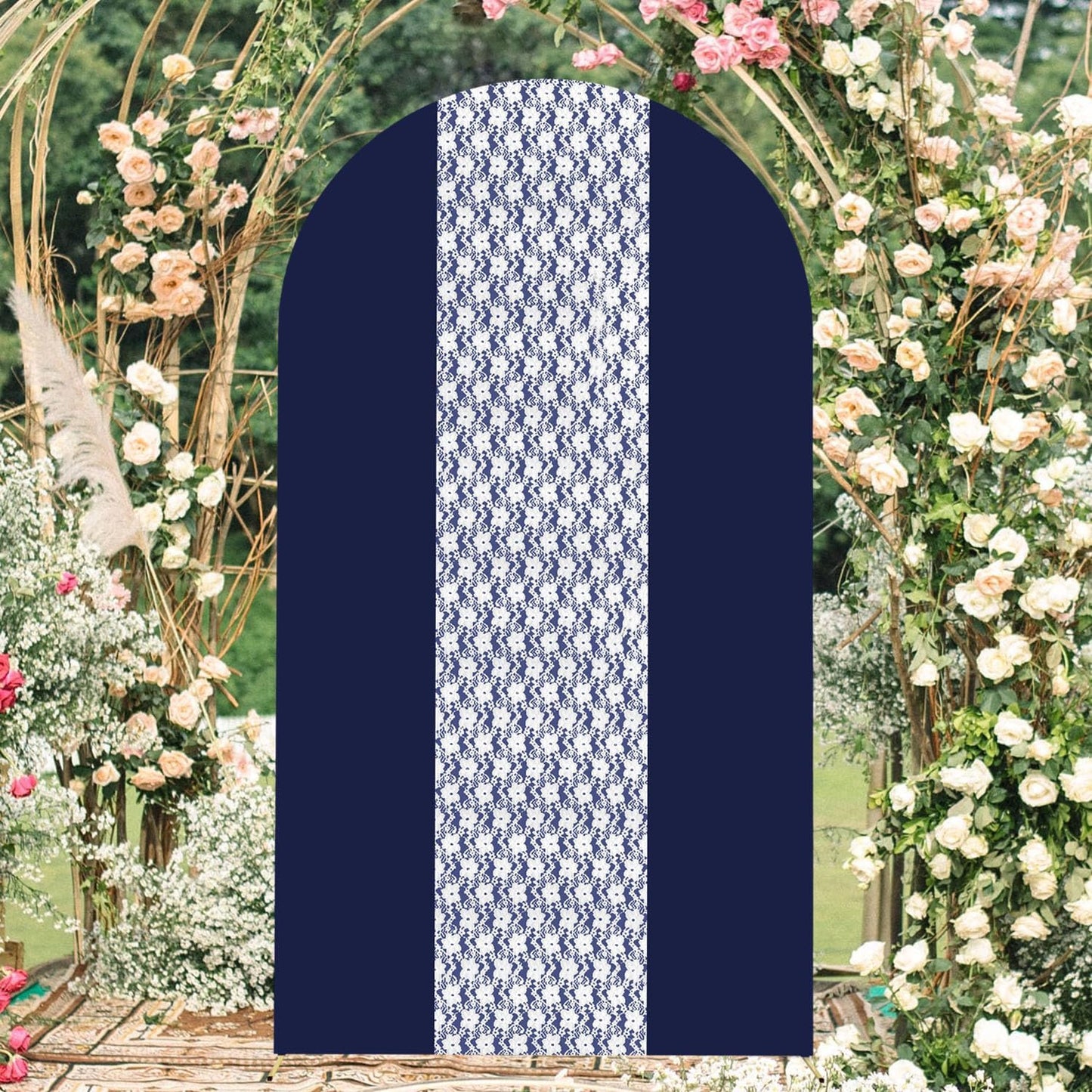 Navy Blue Arch Cover 7.2ft Lace Arched Backdrop Cover Dark Blue Chiara Arch Frame Back Drop Cover Spandex Wedding Arch Stand Fabric Navy Rustic Vintage Party Baby Shower Birthday Decorations