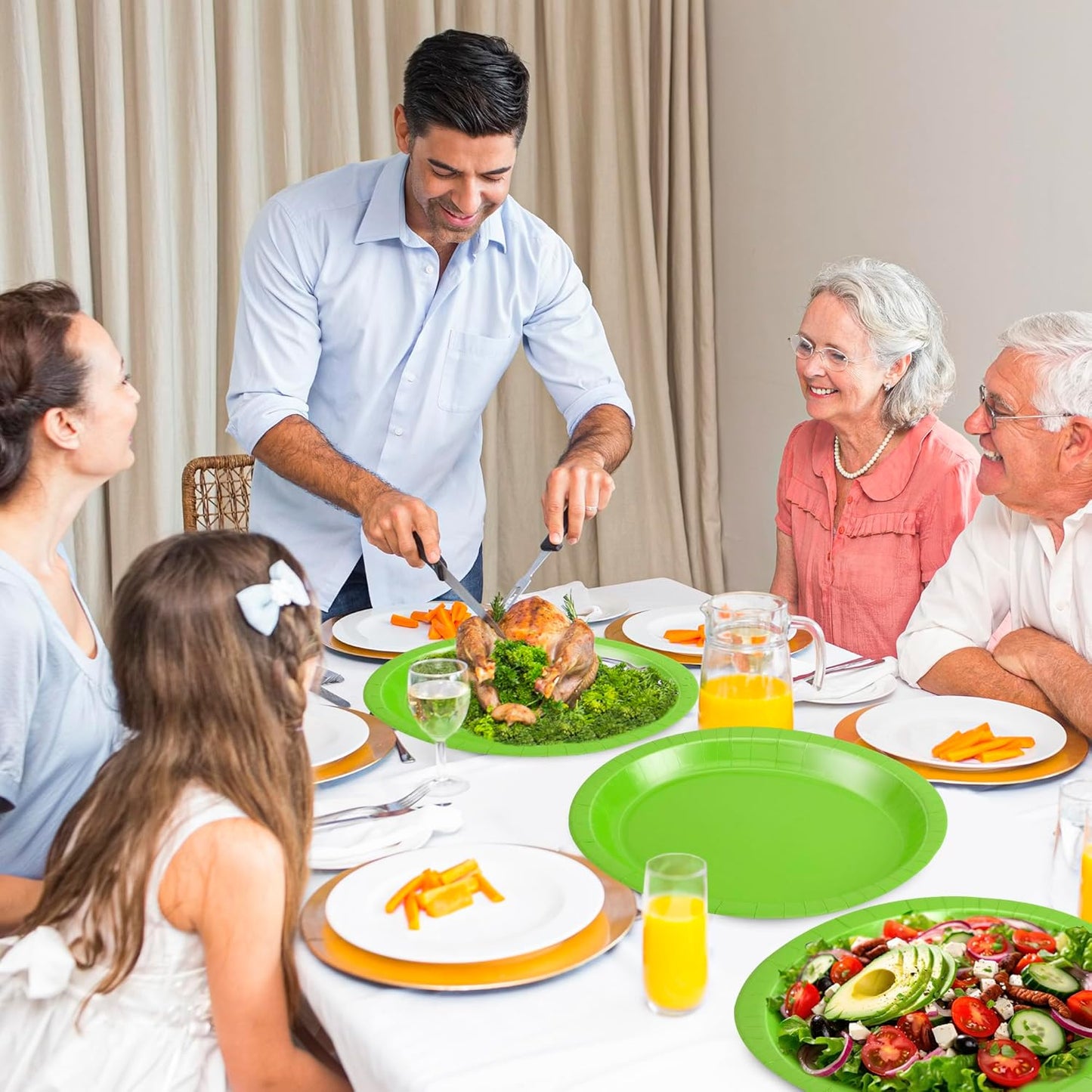 QZYL 50 Pcs Party Decorations, 12.2'' X 10.2'' Oval Large Paper Plates, Lime Green Disposable Paper Plate Heavy Duty Daily Dinner Plates for Birthday Party Wedding Picnic Holiday