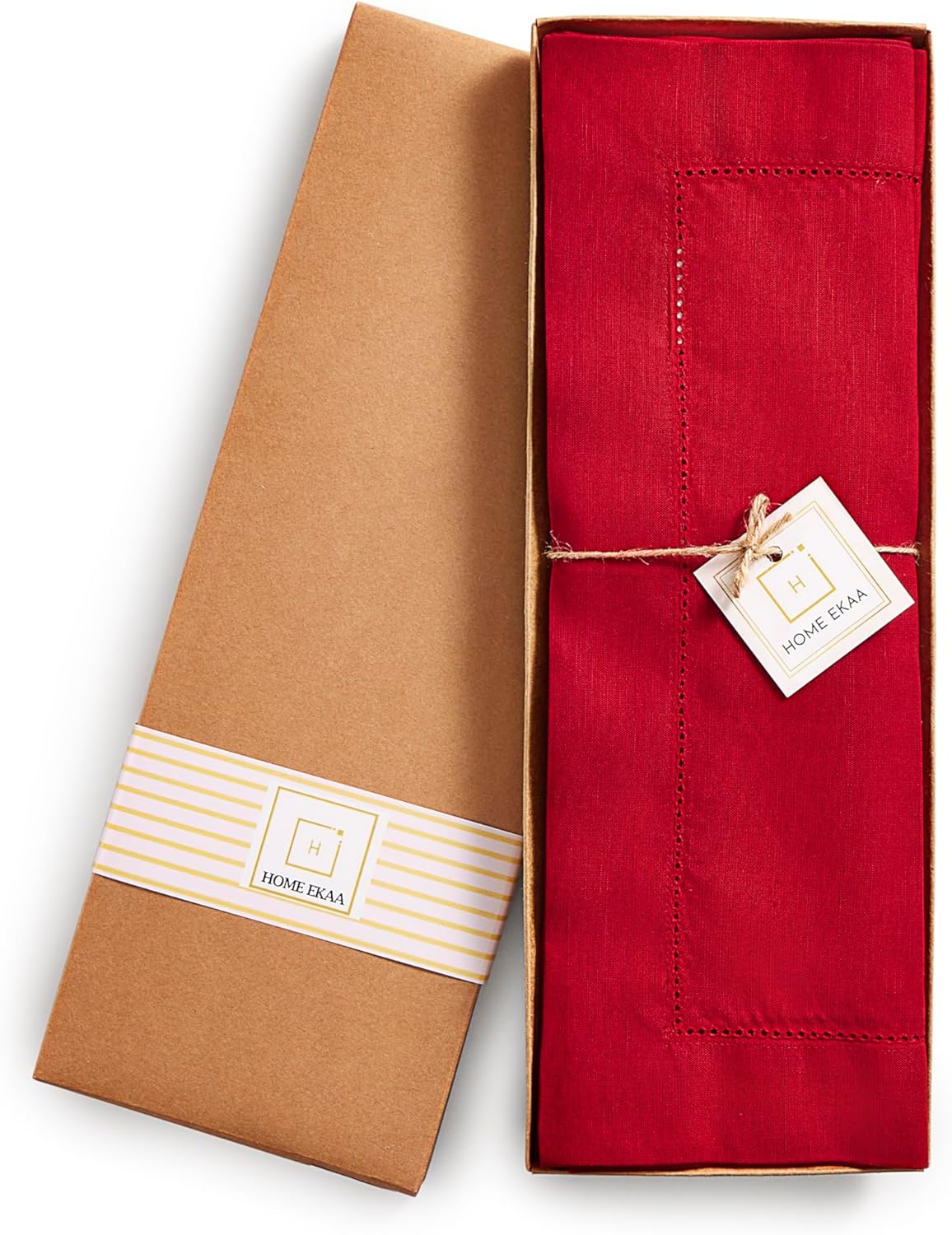 Cotton Linen Placemats Set of 4 – Hemstitch Red Cloth Placemats 14 x 19 Inch – Washable Fabric for Dining, Fall, Halloween, Thanksgiving, Spring, Summer, Wedding, Everyday Décor – Serena