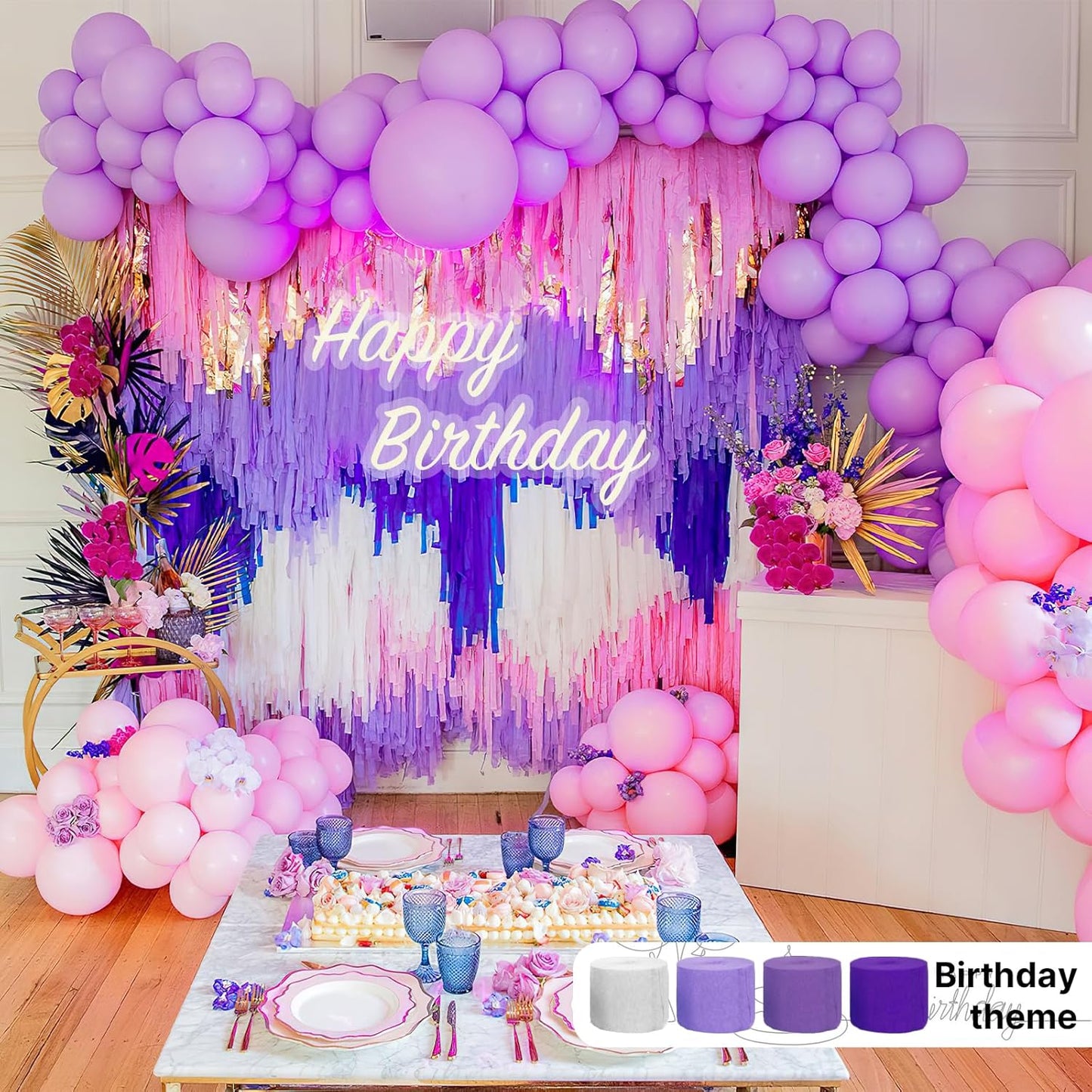 PartyWoo Crepe Paper Streamers 4 Rolls 328ft, Pack of Shades of Purple Crepe Paper for Party, Wedding, Birthday, Baby Shower Decorations (1.8 Inch x 82 Ft/Roll)