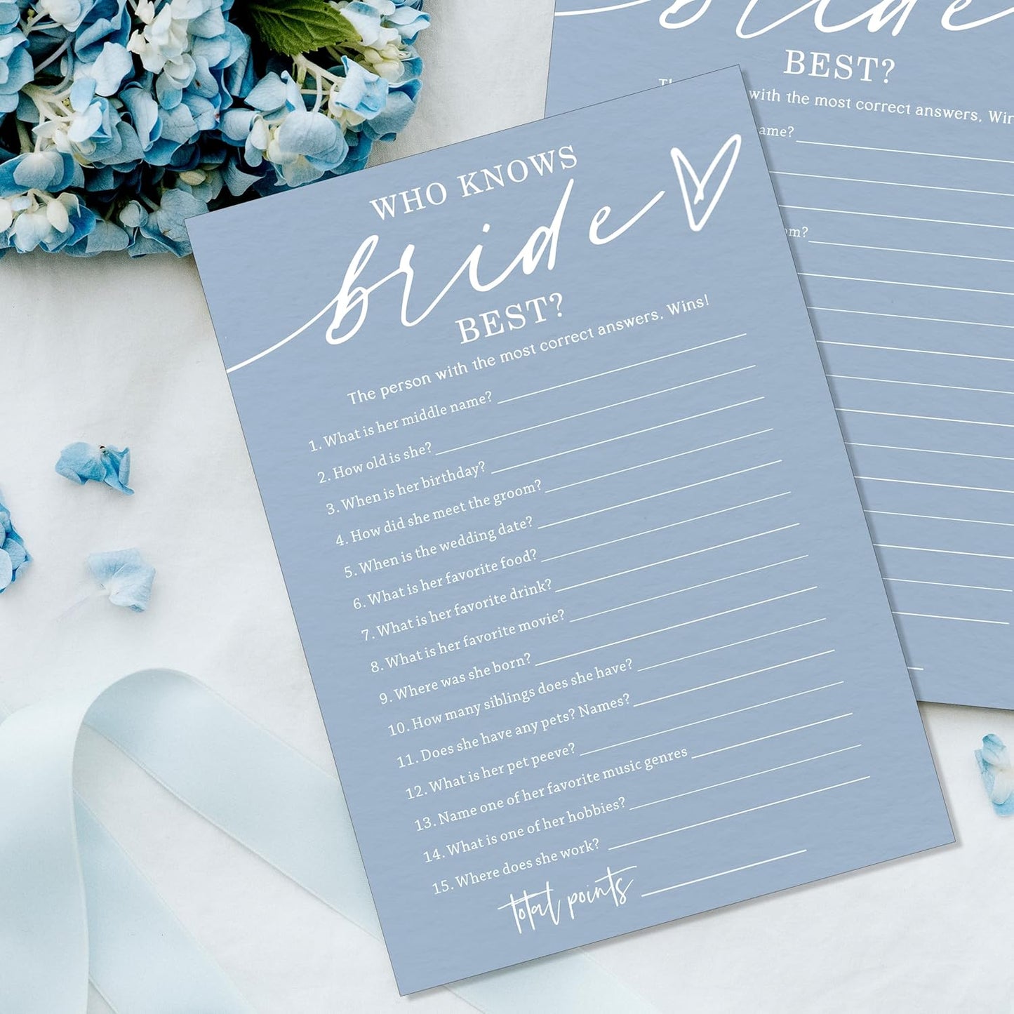 Fun Wedding Shower Games Cards Who Knows The Bride Best Engagement Party Wedding Game Bridal Shower Games 25 Guests Minimalist Blue Newlywed Party Supplies and Decorations - B05