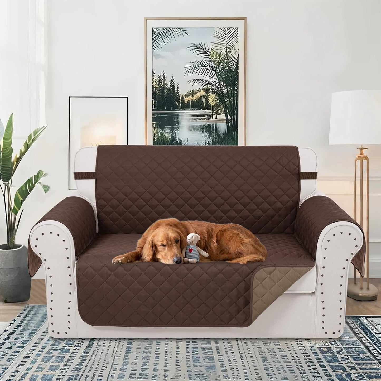 Reversible Loveseat Sofa Covers Couch Cover Furniture Protector(Loveseat Small,Chocolate/Taupe)