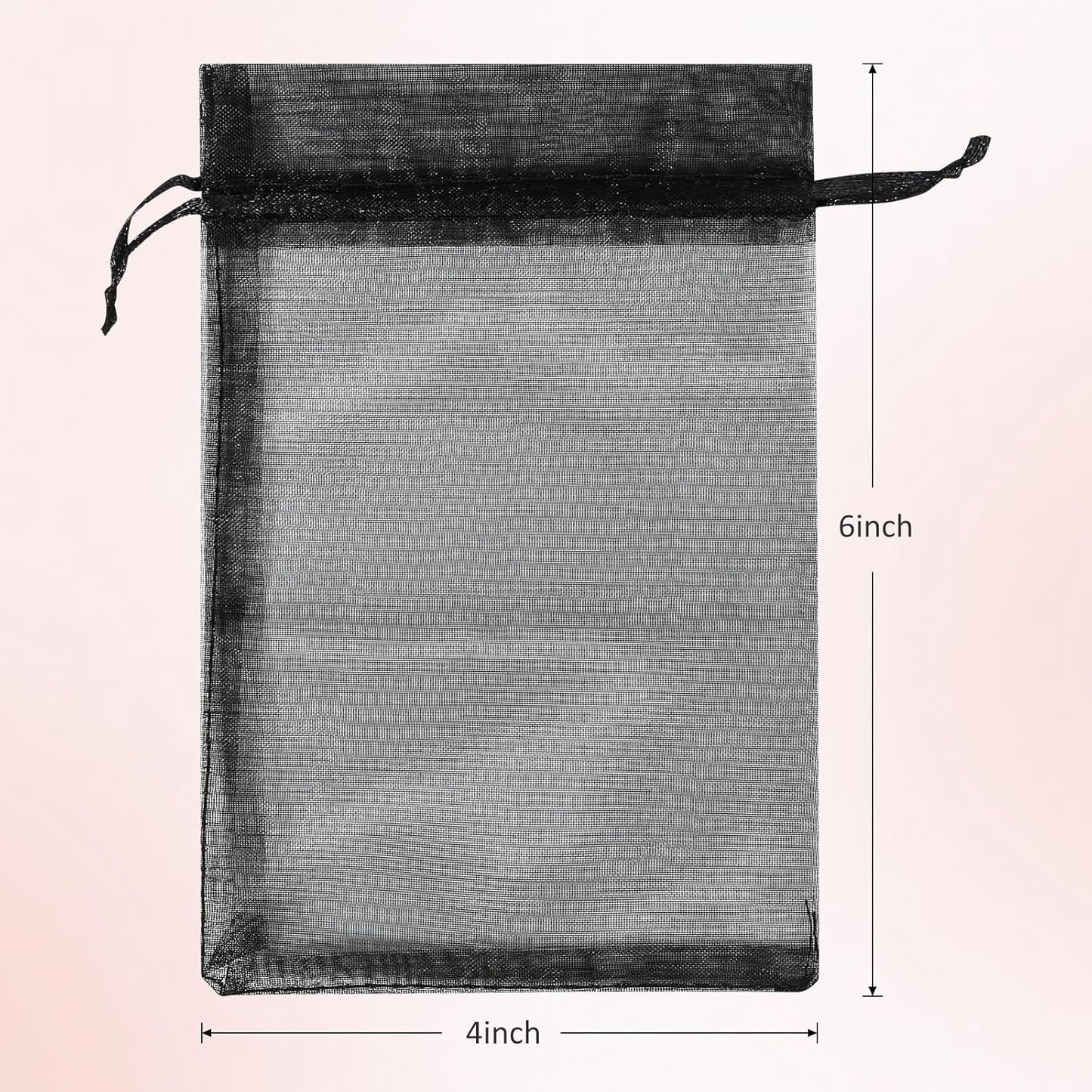 50PCS Sheer Organza Bags, Wedding Favor Bags with Drawstring, 4x6 inches Jewelry Gift Bags for Party, Jewelry, Festival, Makeup (Black)