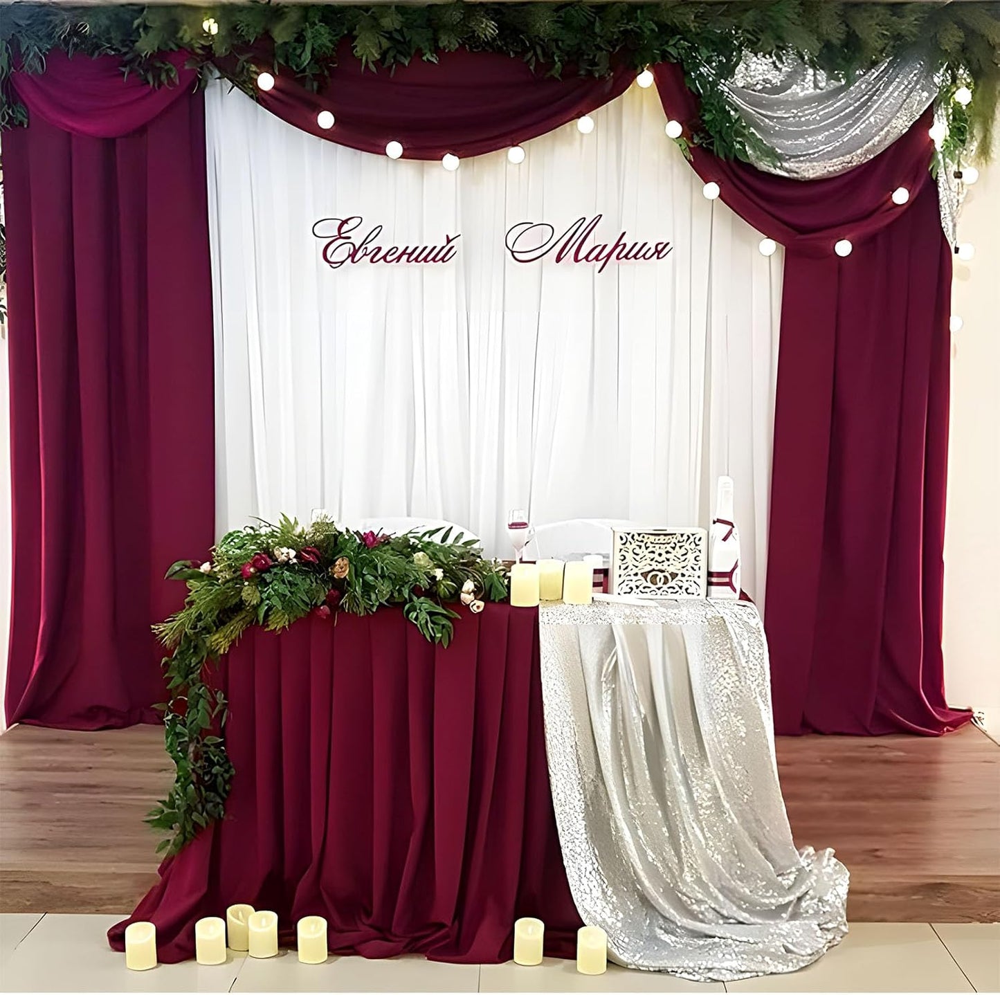 10 x 7 Feet Burgundy Backdrop Curtain for Partie, Background Curtains for Photoshoot, Birthday, Wedding, Halloween, Thanksgiving, Christmas, New Year Party Decorations 5Ft x 7Ft, 2 Panels