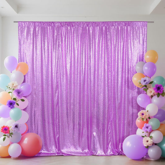 SquarePie Sequin Backdrop Curtain Not See Through Thick Glitter Background for Party 6FT x 8FT Lavender