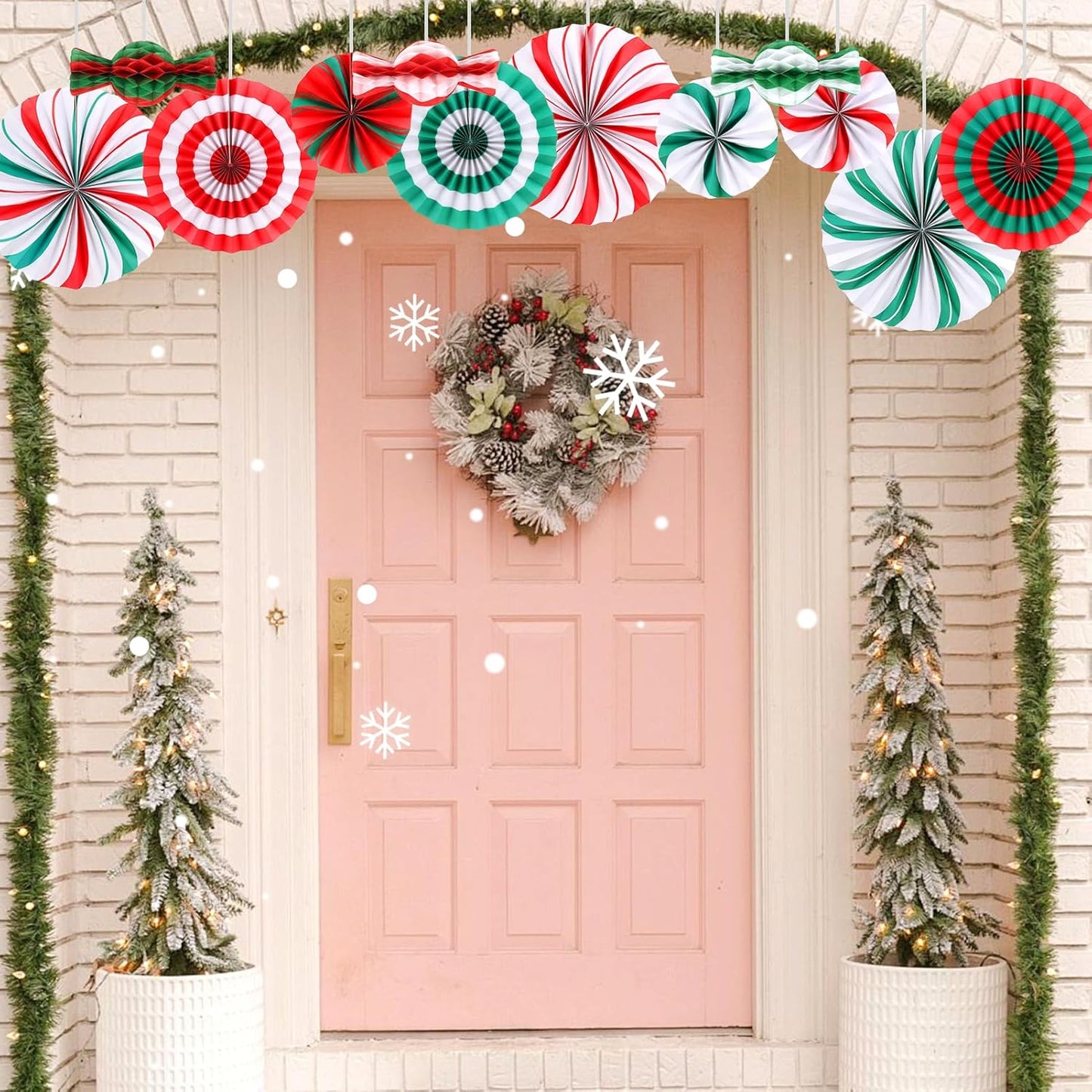 12 PCS Candy Hanging Paper Fans Christmas Candy Decorations Red Green White Christmas Party Decorations Christmas Party Decorations Christmas Wall Decorations Hanging Christmas Decorations