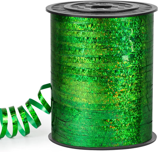 Green Curling Ribbon 500 Yard, Shiny Metallic for Gift Wrapping, Balloon String, 3/16" Thin Gift Ribbon for Florist Flower