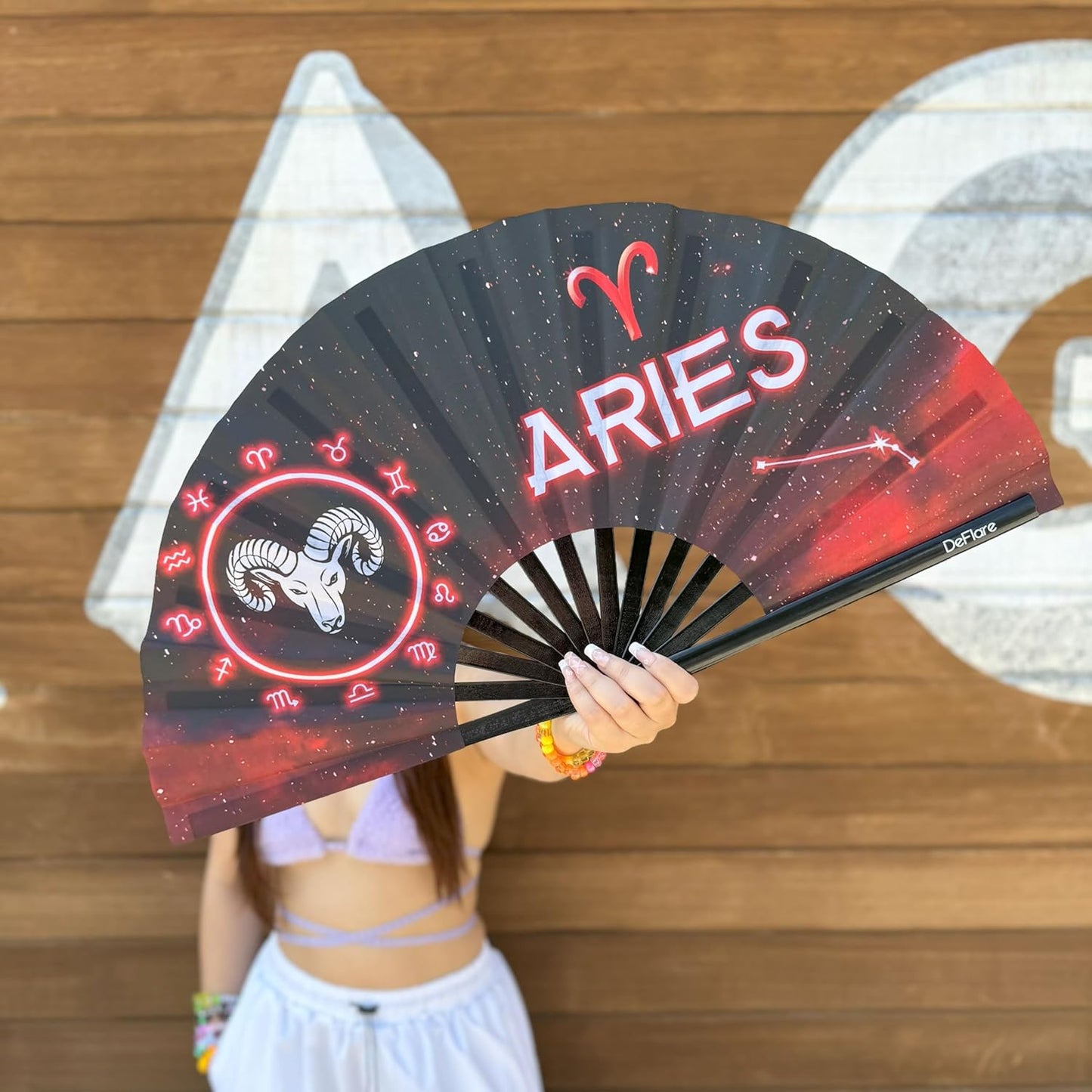 DeFlare | Cosmic Zodiac Rave Fan | Zodiac Sign Hand Fan | Astrology Rave Fan | Hand Fan | Large Rave Fan | Large Clacking Fan