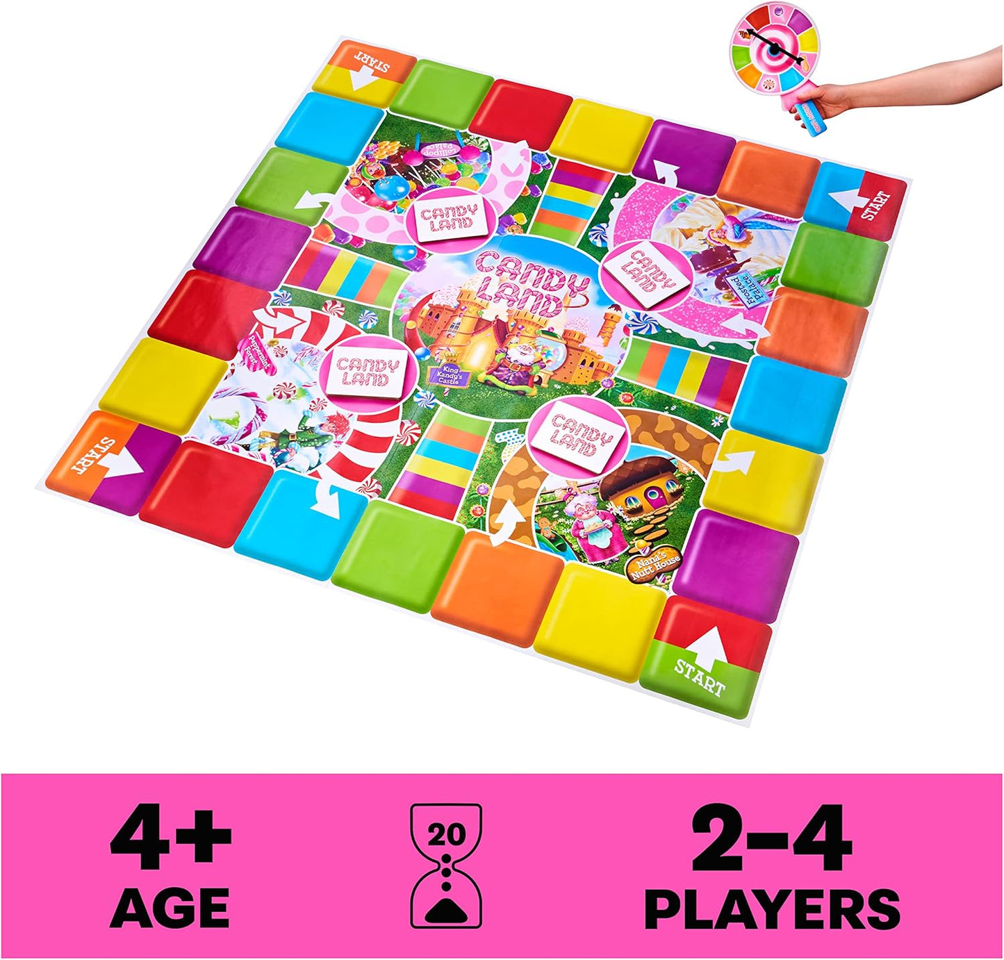 Spin Master Games, Candy Land Giant Edition, Preschool Game for Indoor & Outdoor Fun with Big Oversized Board, for Family and Kids, 2-4 Players, Ages 4 & Up