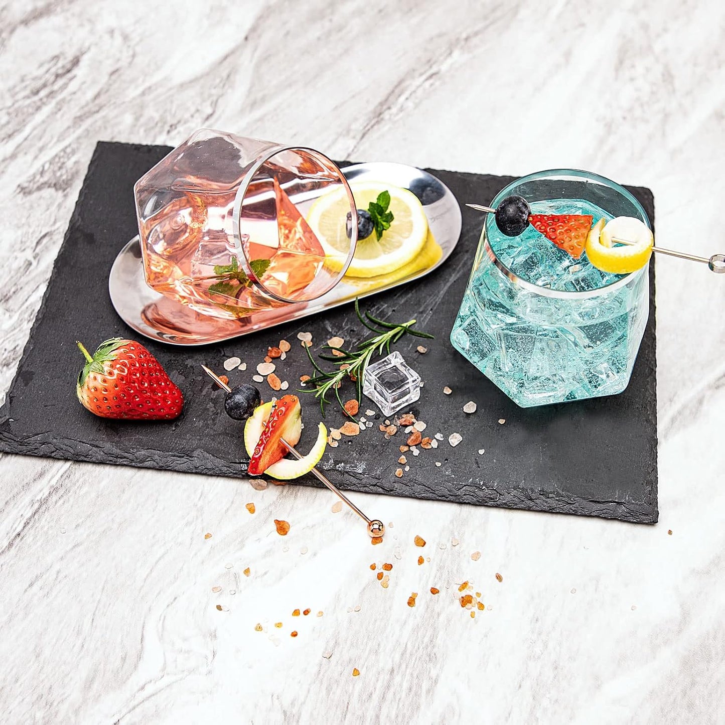 LUODA Silver Diamond Shaped Plastic Stemless Wine Glasses Set of 24, Disposable 12 Oz Silver Plastic Whiskey Glasses for Birthday, Housewarming and Wedding