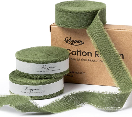 Hunter Green Ribbon 5/8" x 21 Yards with Frayed Fringe Fabric Cotton Ribbons for Gift Wrapping Wedding Invitations Flower Bouquet Baby Shower
