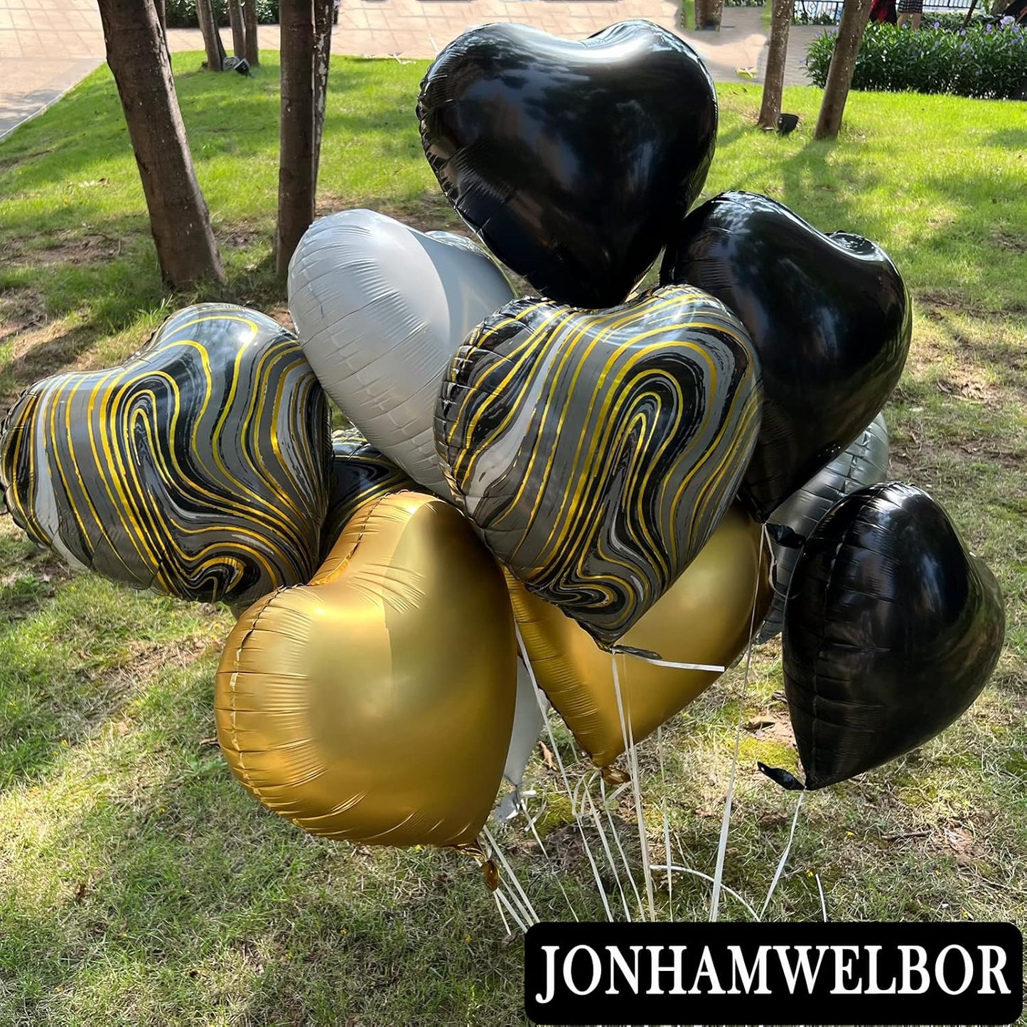 Jonhamwelbor 20Pcs 18 inch Black Foil Mylar Heart Shape Balloons Decorations Valentines Birthday Wedding Baby Shower Party (Black)