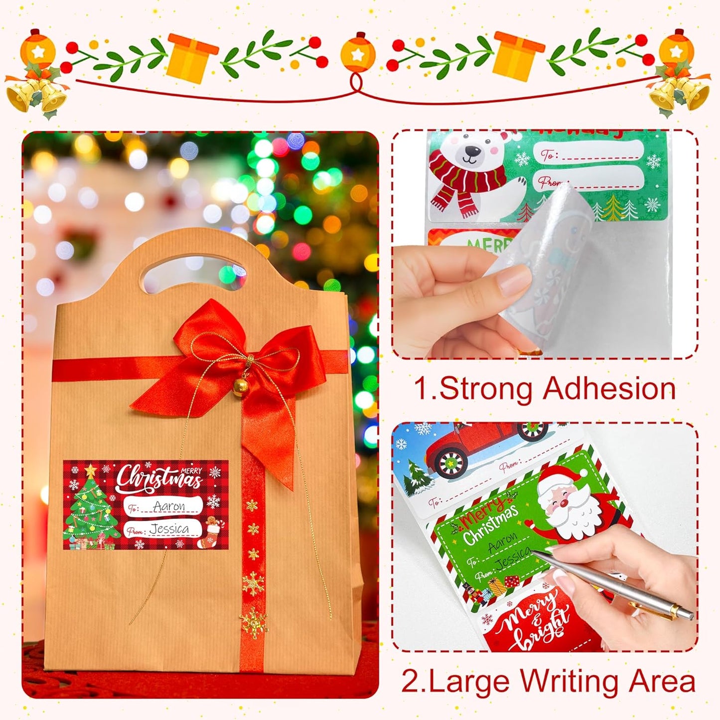 500 PCS Christmas Gift Tags,Christmas Name Tags Stickers Roll, Self-Adhesive Christmas Labels for Presents, Gift Bags, Boxes, Xmas Holiday Wrapping Paper Christmas Decorations