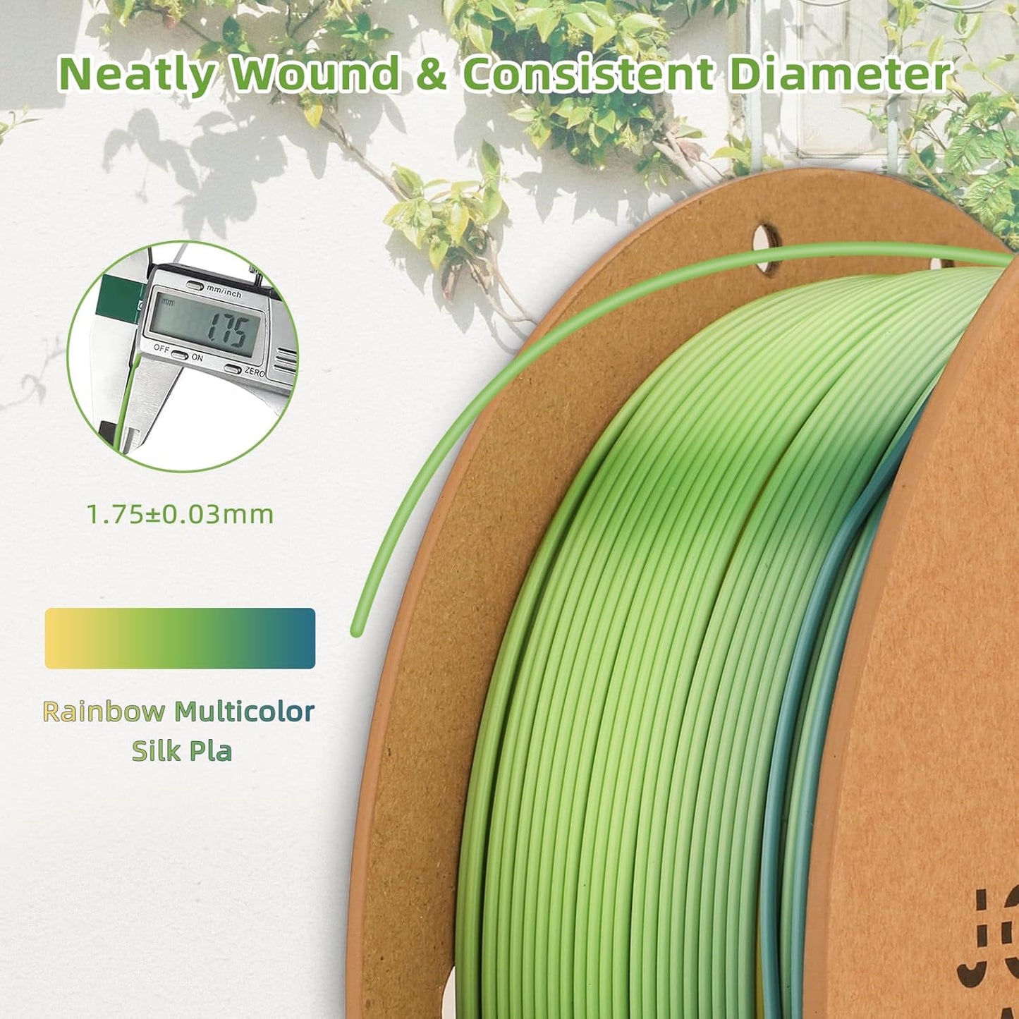 Silk PLA 3D Printer Filament 1.75mm Silk Shiny Fast Gradient Color Change Rainbow Multicolor PLA Filament 1kg (2.2lbs) /Spool for FDM 3D Printers-Ivy