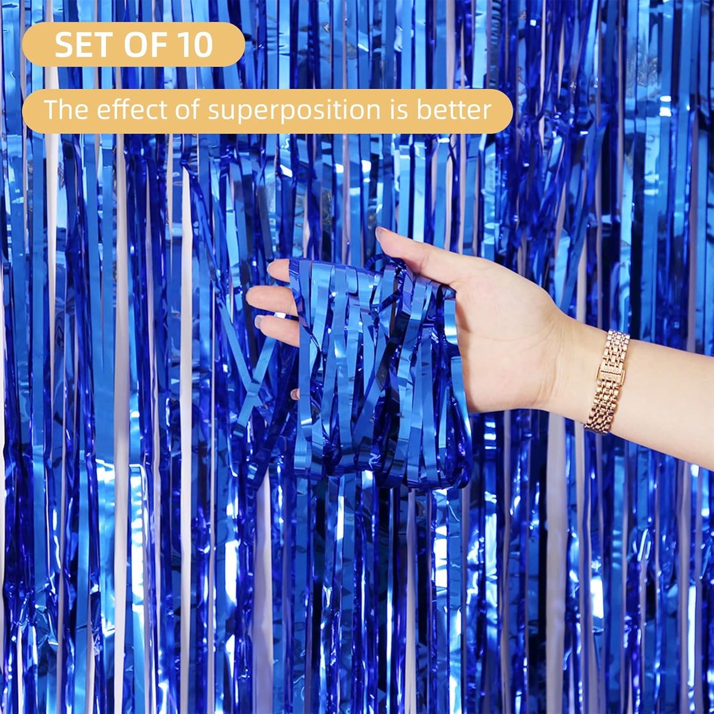 10 Pack Navy Foil Curtain Backdrop 3.2ft x 9.8ft Black Metallic Tinsel Foil Fringe Curtains Streamer Photo Booth Backdrop for Birthday Party Engagement Bachelorette Party Decorations (Navy)